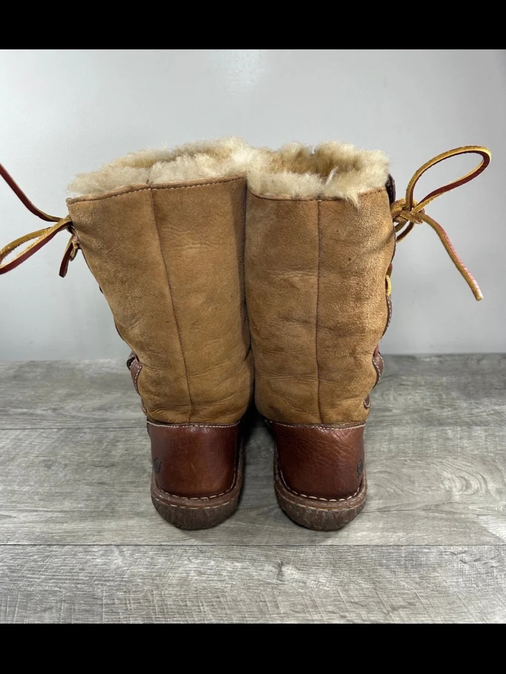 Born Yuma Lace-Up Shearling Chestnut Leather Winter Snow Women’s Boots Size 7